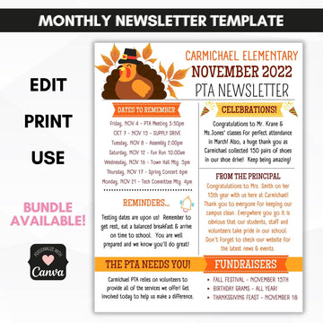 school pto pta NOVEMBER newsletter template